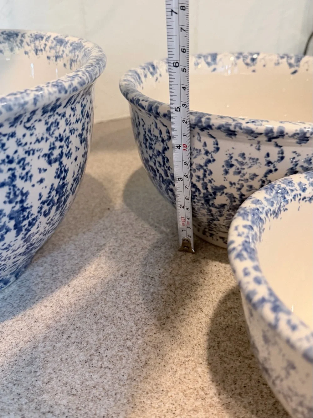 William Sonoma Vintage Nesting Bowl Set-Blue & White Sponge paint-heavy ceramic